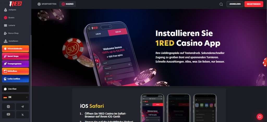 Installieren Sie 1RED Casino App