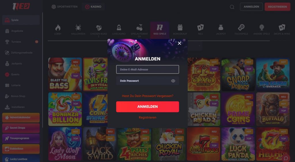 1Red Casino Login Bereich mit sicherer Anmeldung und Wallet-Verwaltung